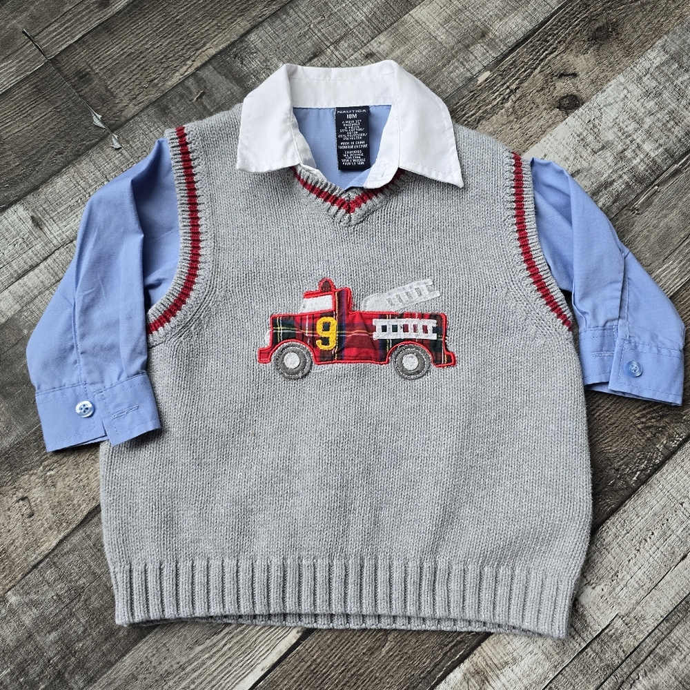 Nautica Woodlands Toddler 2 Piece Set Vest Long Sleeved Button Up Shirt 18M 2/3T